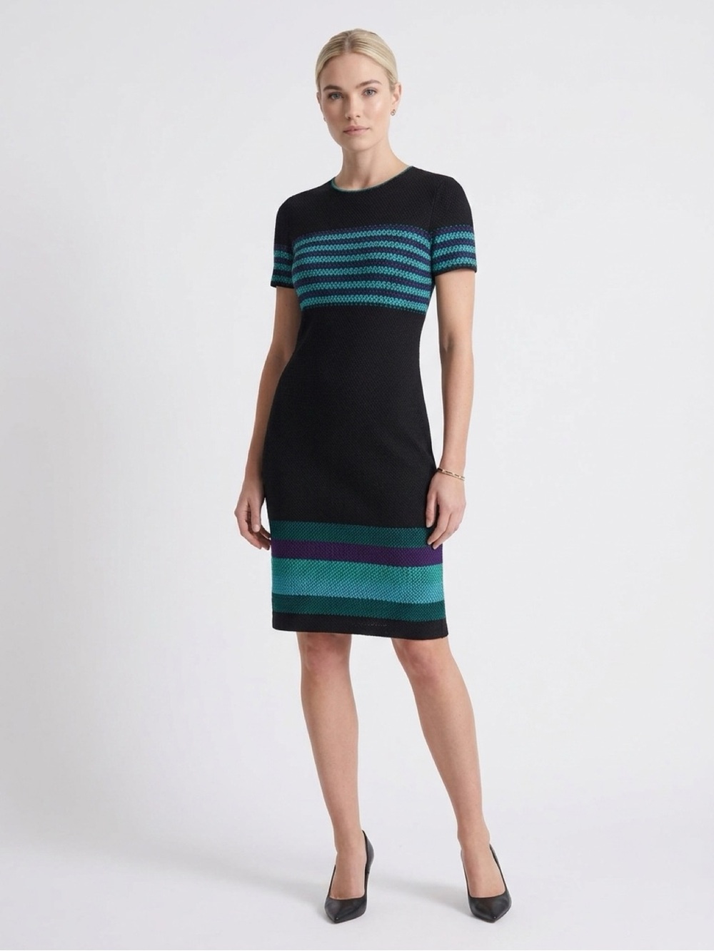 St John women’s sheath dress black stripe size 10
